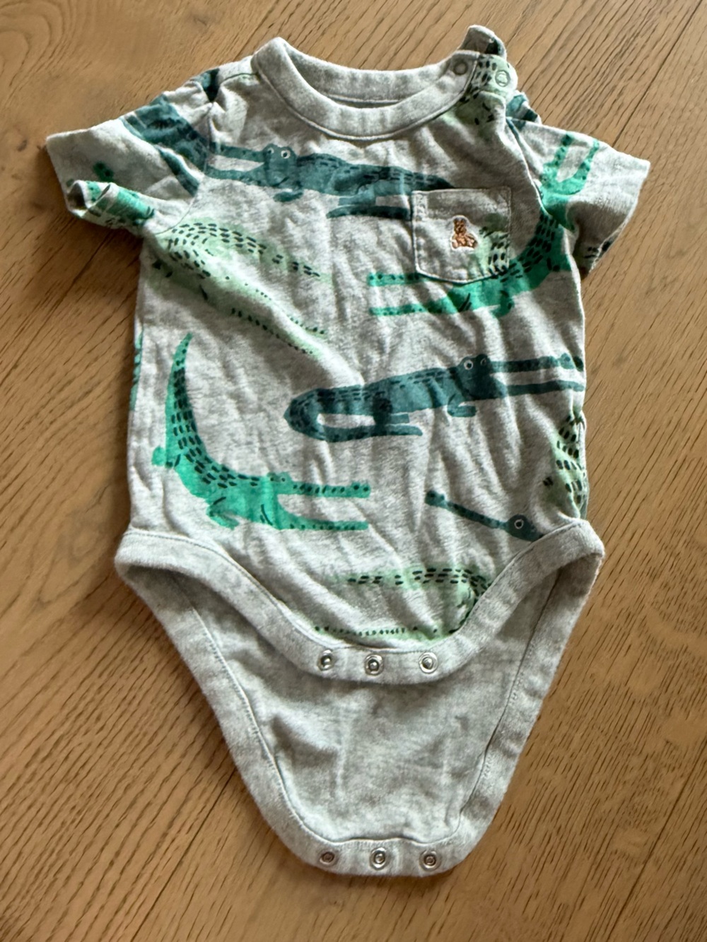 GAP Grey Bodysuit with Alligator Print, 3-6 Months